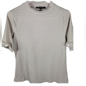 Fifty Sweet Shirt Beige Mock Neck Short Sleeve Medium Nwt Ribbed Knit